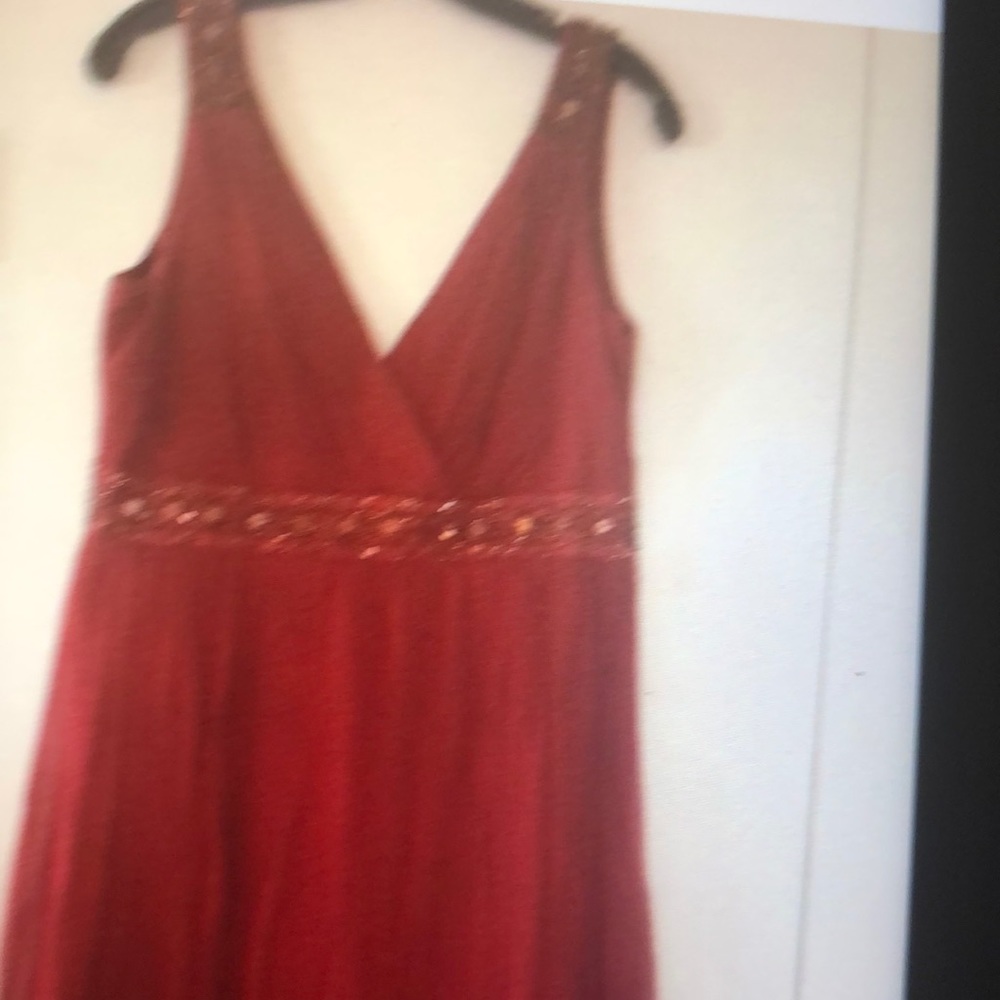 Maggie London dress rust chiffon w/beading 12